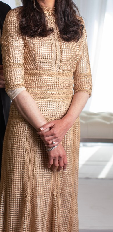 Beautiful Gold Costarellos Gold Gown for Sale