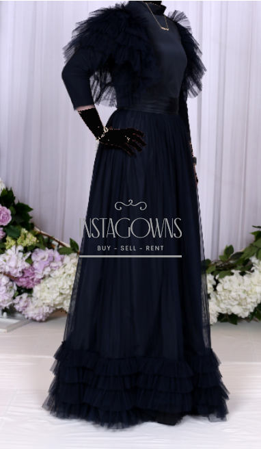 Magnificent Custom Made Navy Tulle Gown for Sale