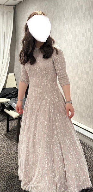 Exquisite Latte / Taupe Gown With White Sparkles For Sale.