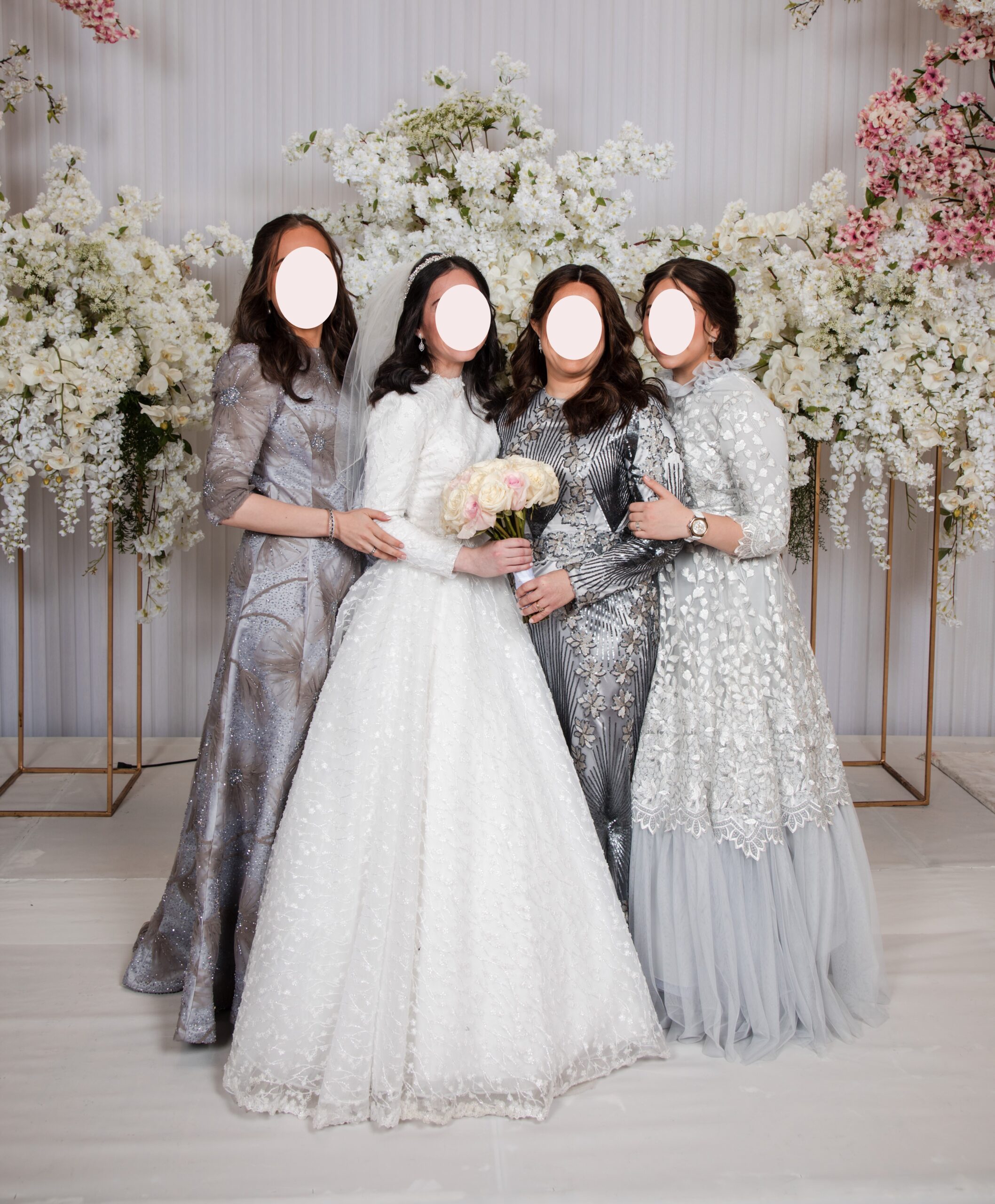 Elegant a-line floral beaded gray-silver gown for sale