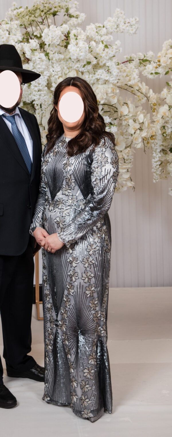 MOTG/MOTB floral applique gray-silver gown for sale