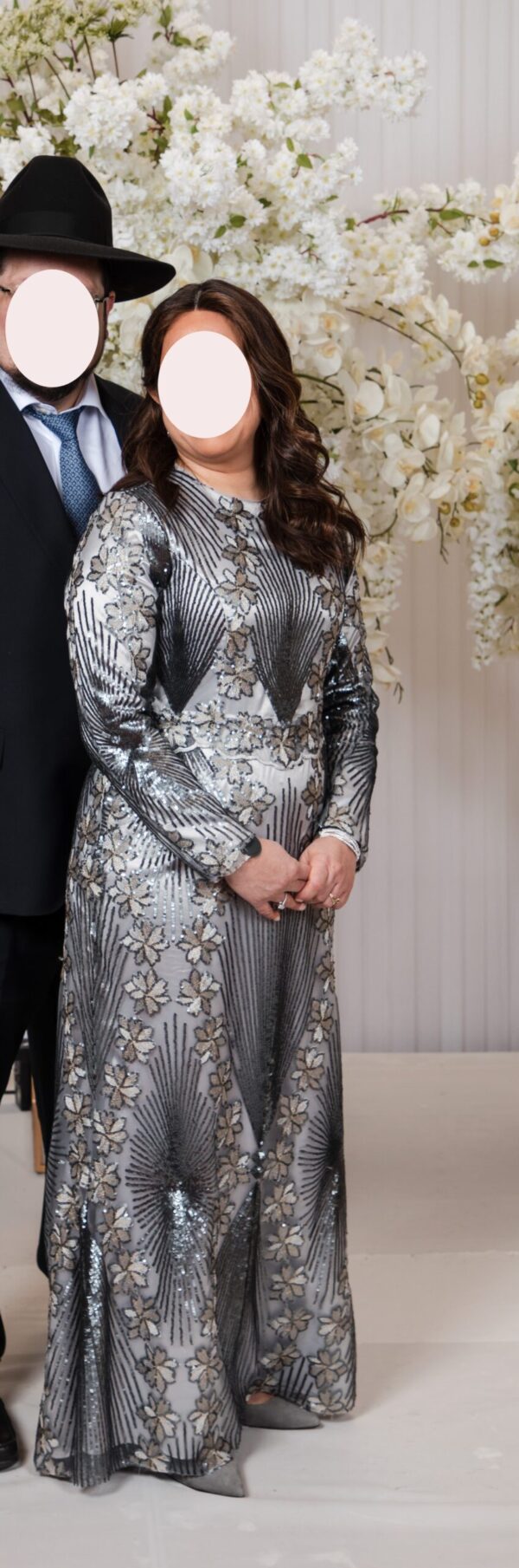 MOTG/MOTB floral applique gray-silver gown for sale
