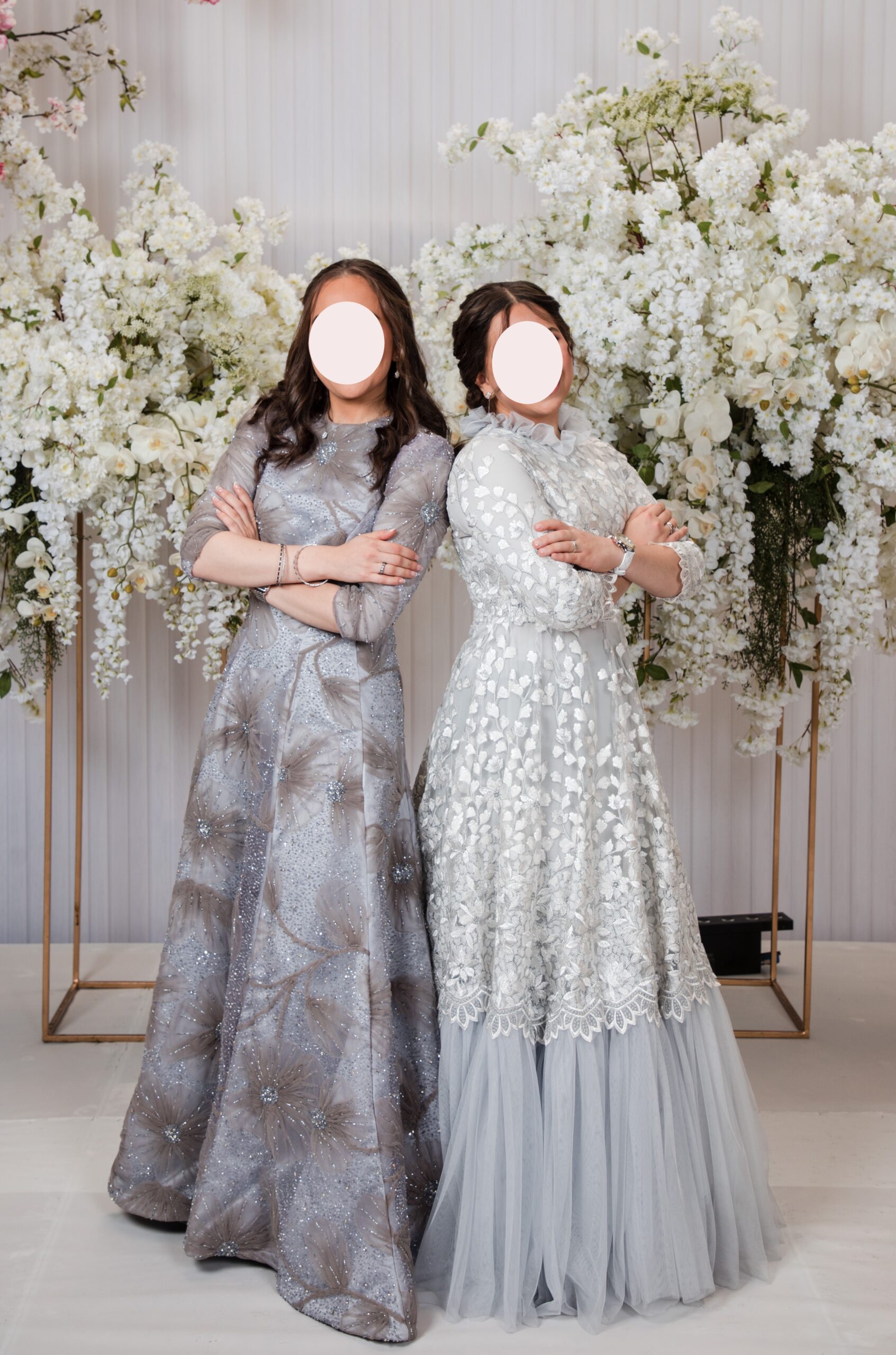 Elegant a-line floral beaded gray-silver gown for sale
