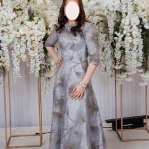 Elegant a-line floral beaded gray-silver gown for sale