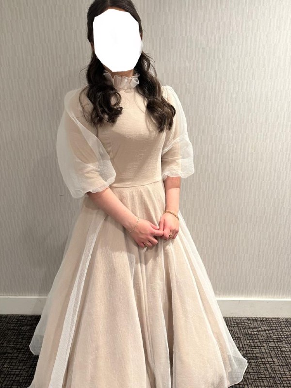 Exquisite Latte / Taupe Color with Ivory Overlay Gown For Sale.