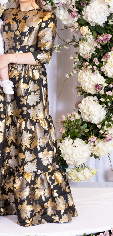Stunning black and gold custom made gown for sale
