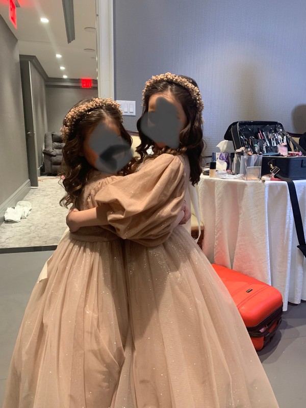Beautiful classy little girl's blush gown for sale