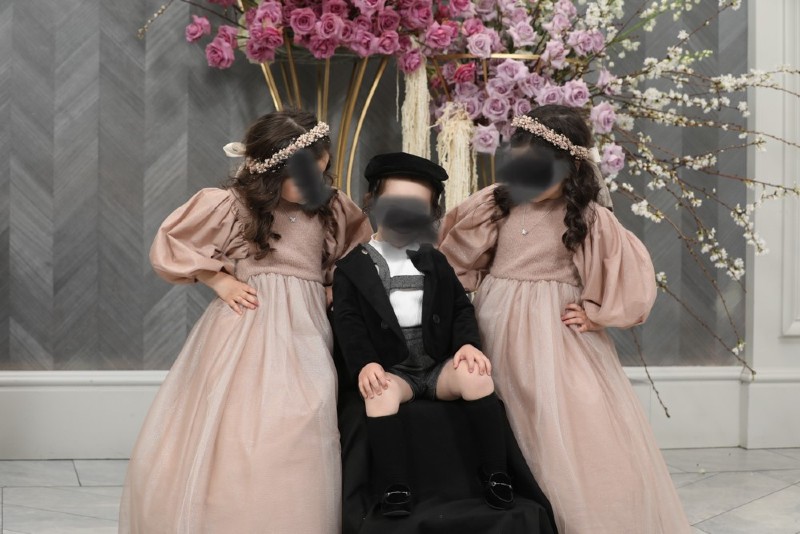 Beautiful classy little girl's blush gown for sale