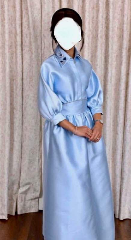 Beautiful custom made light blue satin gown for sale