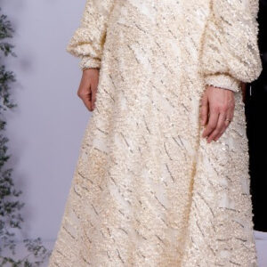 Stunning custom made ivory/gold a line gown for Rent
