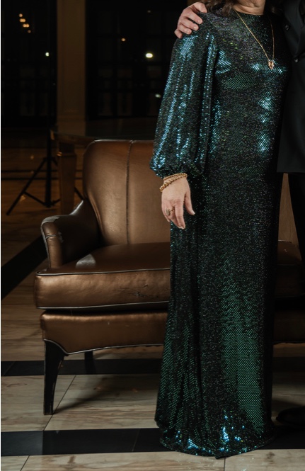 Beautiful black and green Mac Duggal gown for sale