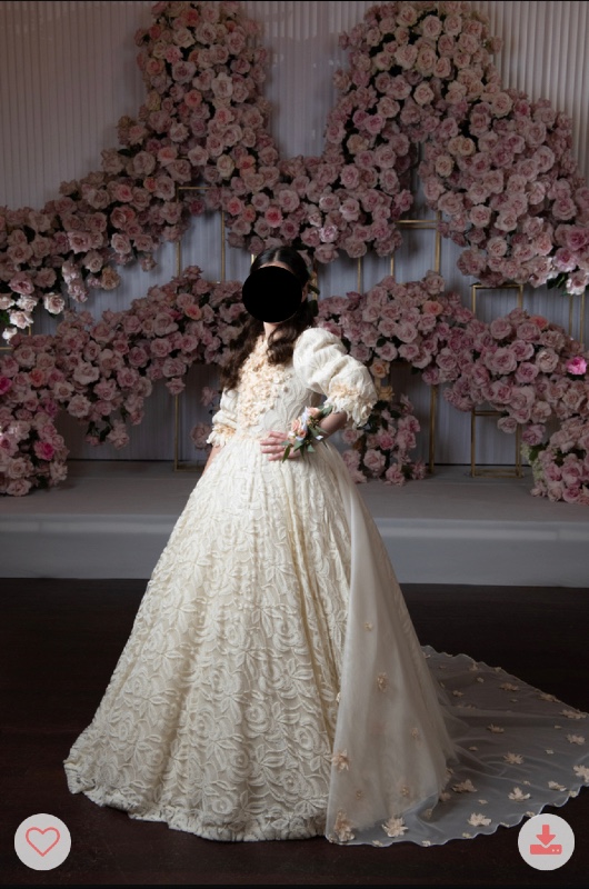 Stunning cream lace custom sister of the bride gown with beautiful detachable train for sale