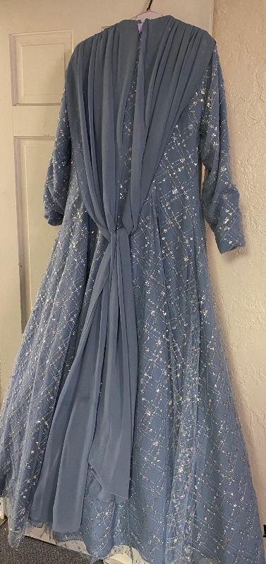 Elegant custom made Bridal Direct slate blue Mother of the Groom gown for sale
