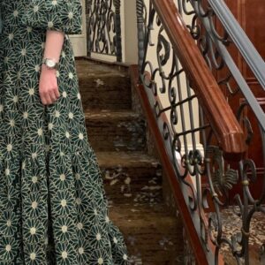 Gorgeous Green and gold Floral Gown for sale