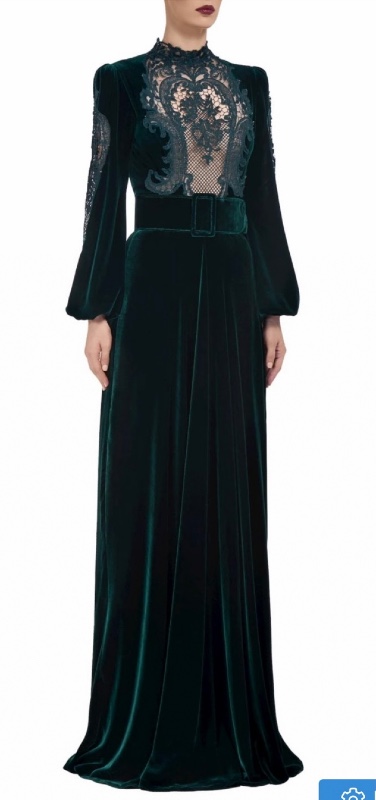 Beautiful Designer Costarellos Green Velvet Gown for sale