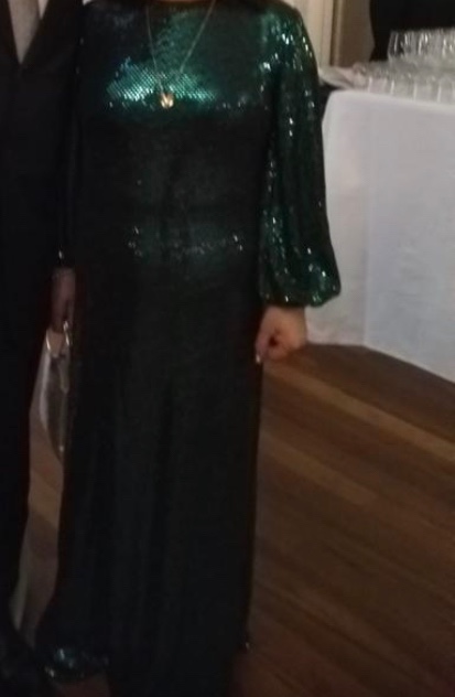 Beautiful black and green Mac Duggal gown for sale