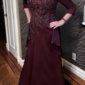 Elegant custom made burgundy gown for sale
