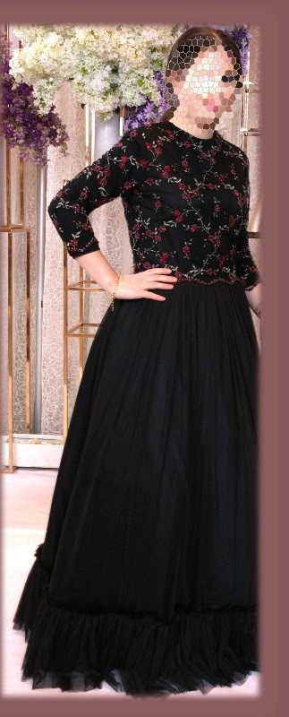 Custom Black Gown with Color-beaded Top for sale