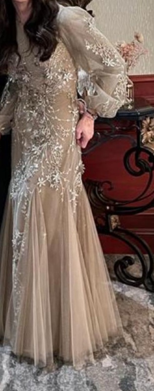 Beautiful taupe pink label gown for sale