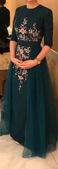 Embroidered Augenbraun Teal Gown for sale