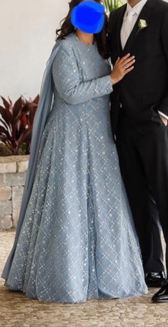 Elegant custom made Bridal Direct slate blue Mother of the Groom gown for sale