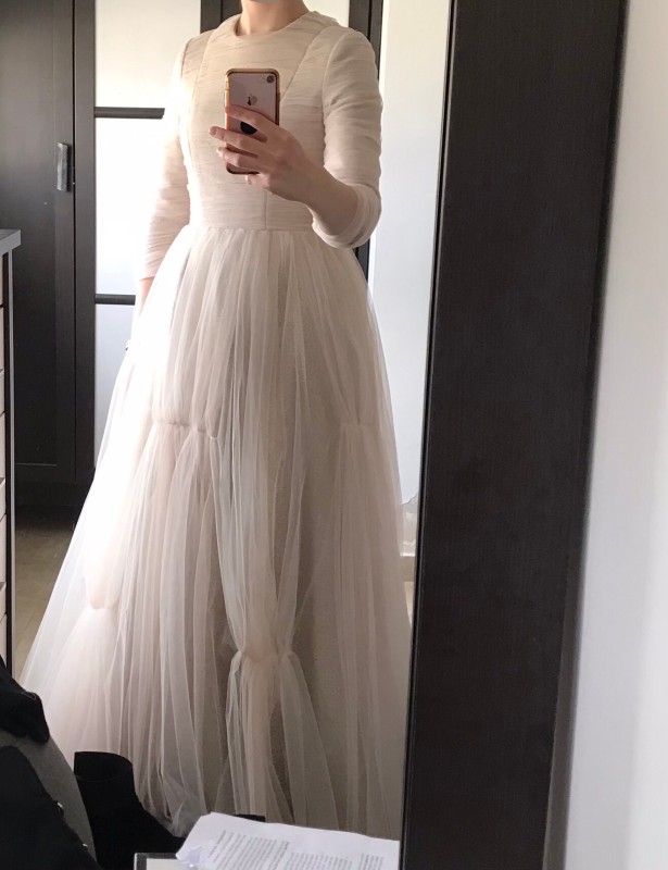 Dreamy, Airy Tulle, Champagne Gown with Hint of Peach for Sale