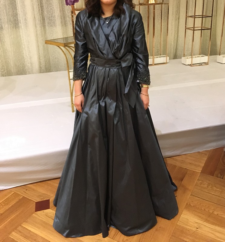 Stunning Silk Tafetta Blue Gown with Embellished Cuff for Sale
