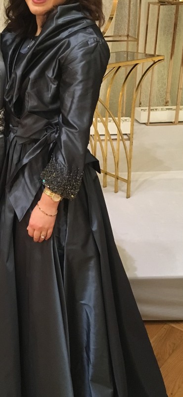 Stunning Silk Tafetta Blue Gown with Embellished Cuff for Sale