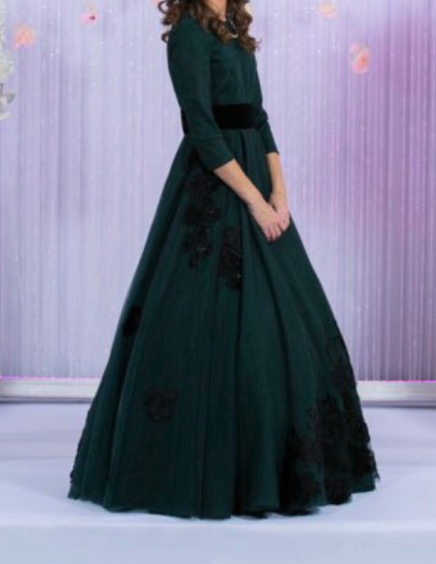 Beautiful Custom Hunter Green Tulle Gown for Sale