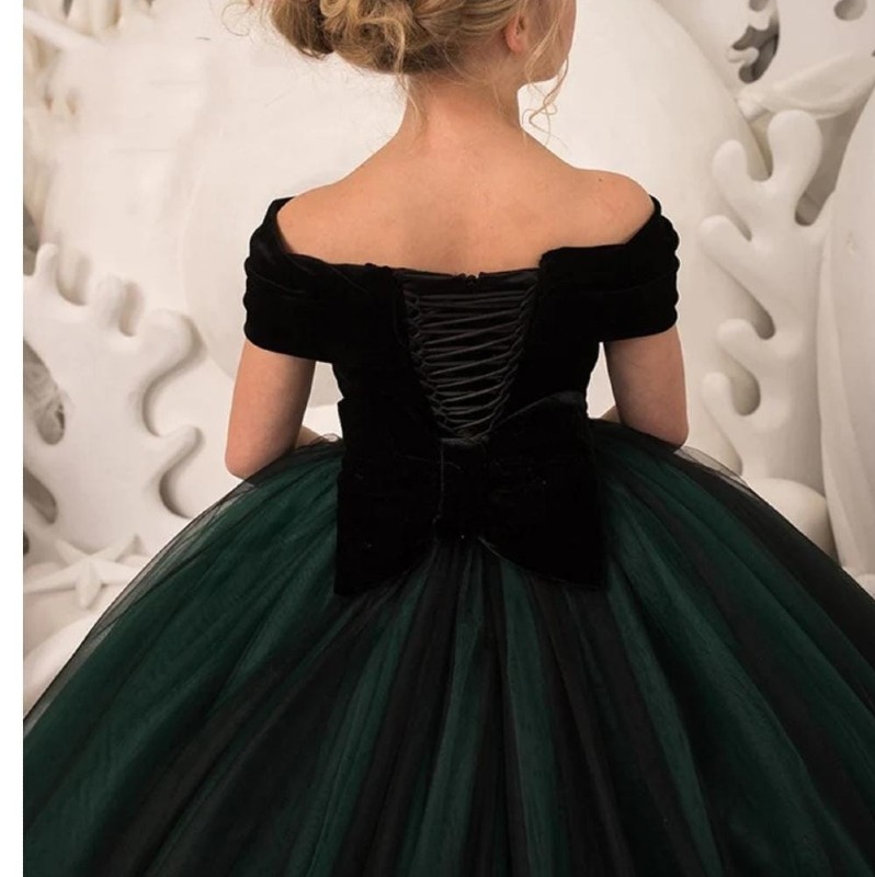 Elegant emerald green and black gown for sale