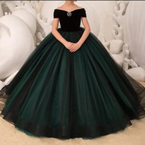 Elegant emerald green and black gown for sale