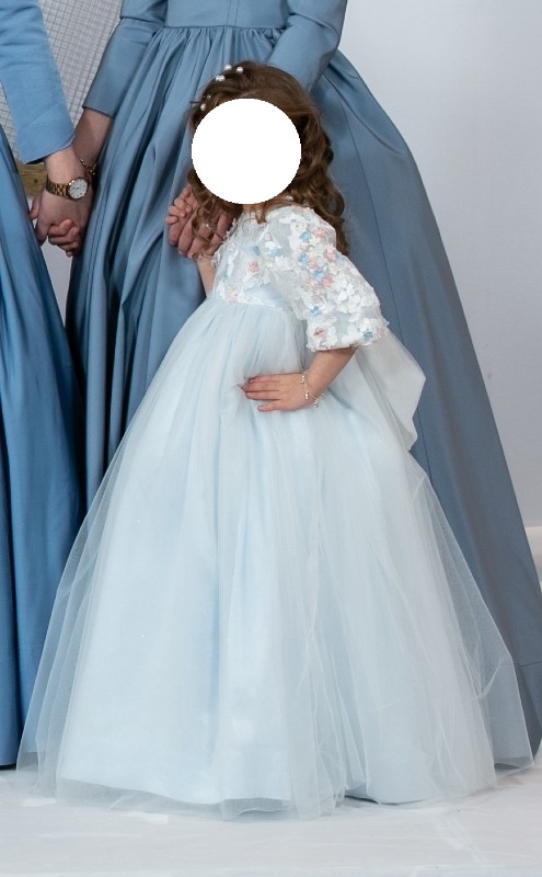 Beautiful custom light blue girls gown for rent