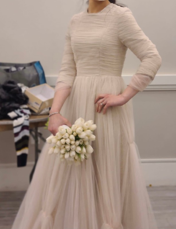 Dreamy, Airy Tulle, Champagne Gown with Hint of Peach for Sale