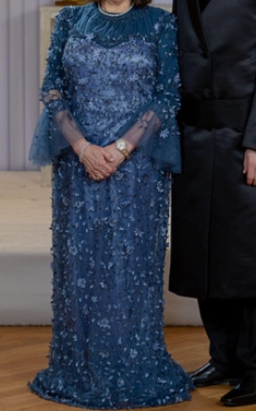 Elegant Riki Freeman by Teri John slate blue gown for sale