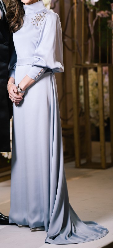Elegant dusty blue MOB/MOG gown for sale