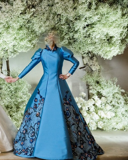 Beautiful Custom Light Blue Beaded Gown For Sale