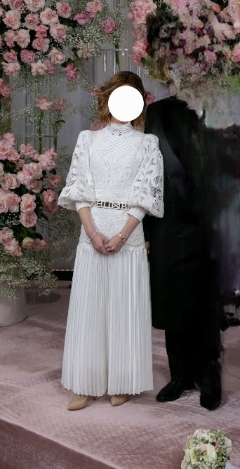 Designer white sister of bride gown/ kallah tnoyim dress for sale