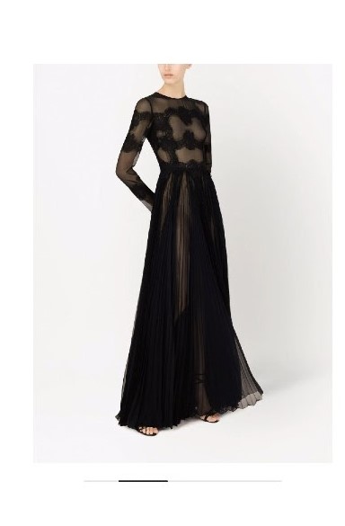 Dolce & Gabbana black lace and chiffon pleated gown for sale