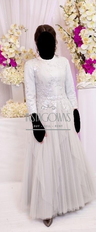 Elegant silvery-grey gown for sister-of-the-bride for sale