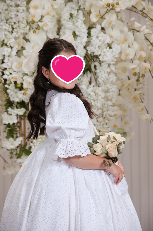 Beautiful Custom Made White Eyelet Gown for Little Girl for sale