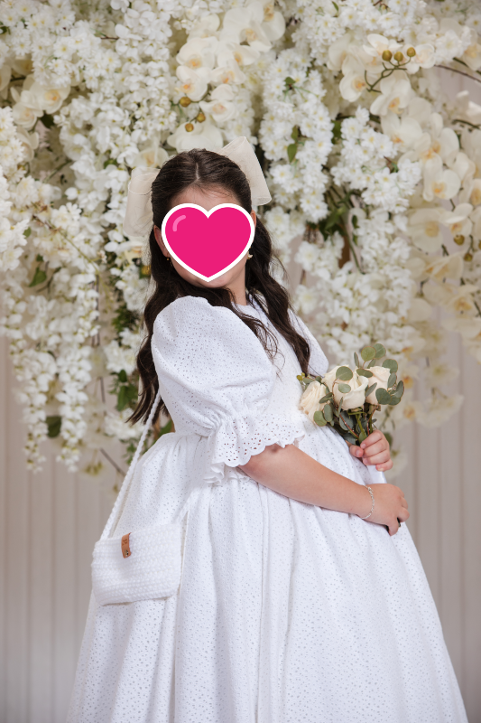 Beautiful Custom Made White Eyelet Gown for Little Girl for sale
