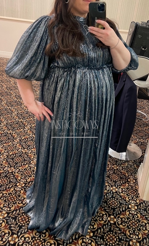 Beautiful custom made teal/silver maternity gown for sale