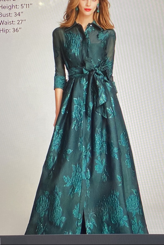 Green Floral Collared Gown for sale