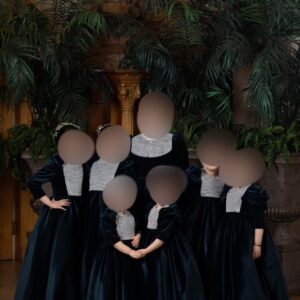 One of a kind custom turquoise velvet sister of the bride gowns for sale