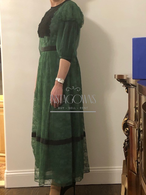 Burberry Prorsum (Italy) Green Black Lace Midi Dress for sale