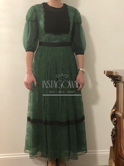 Burberry Prorsum (Italy) Green Black Lace Midi Dress for sale