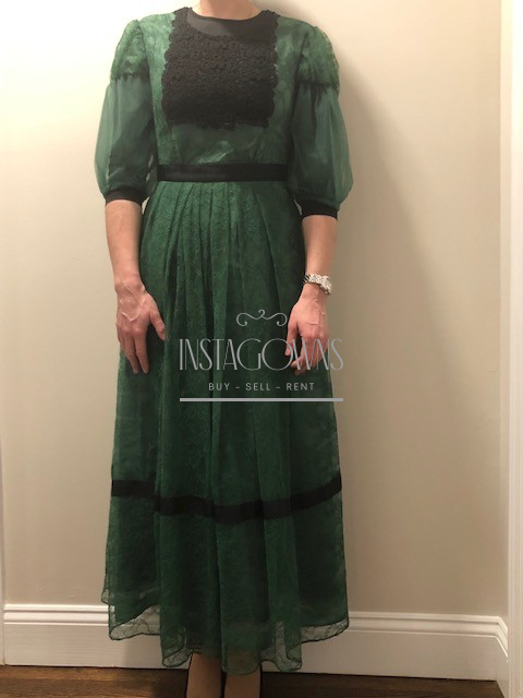 Burberry Prorsum (Italy) Green Black Lace Midi Dress for sale