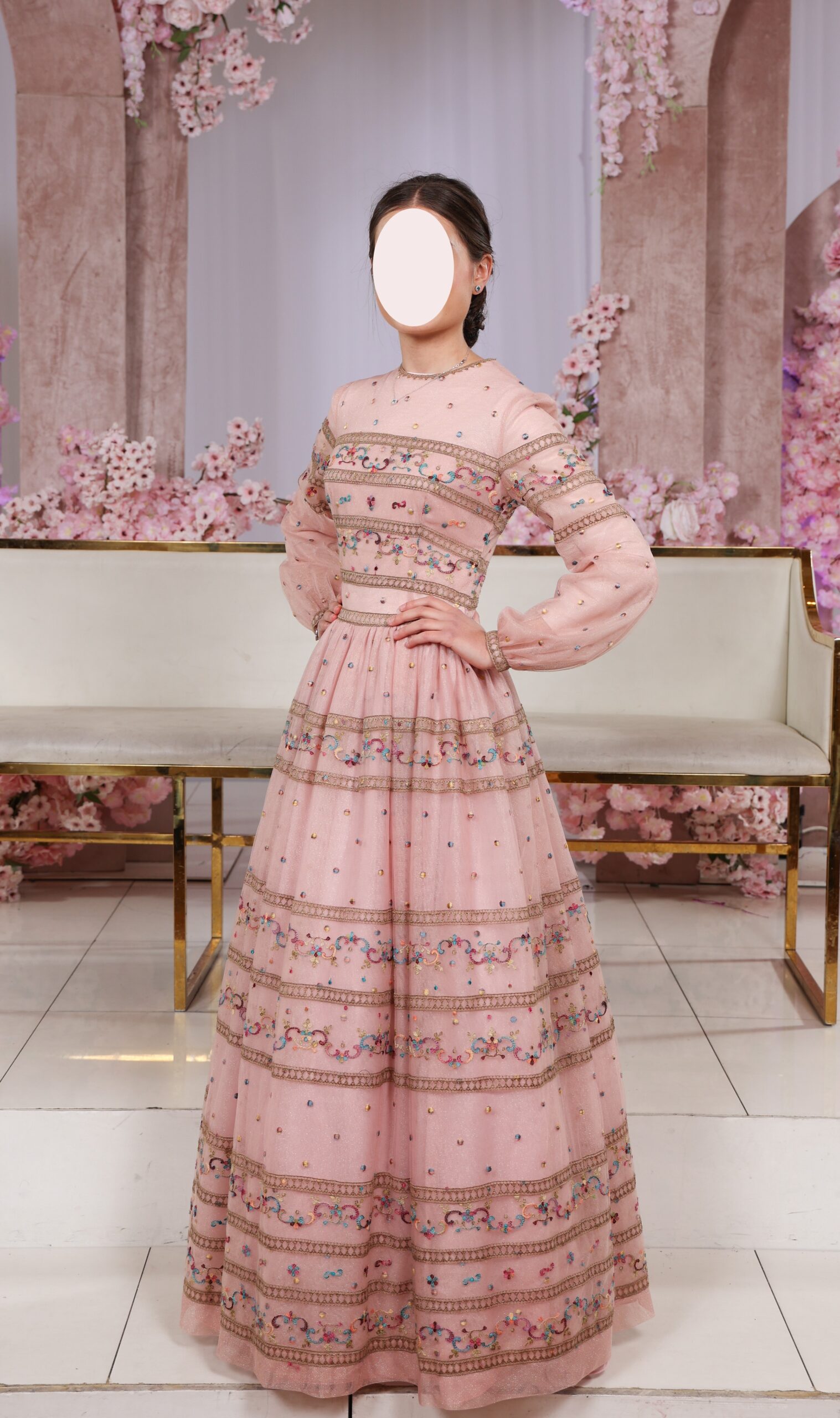 Sister of the bride pink embroidered gown for sale