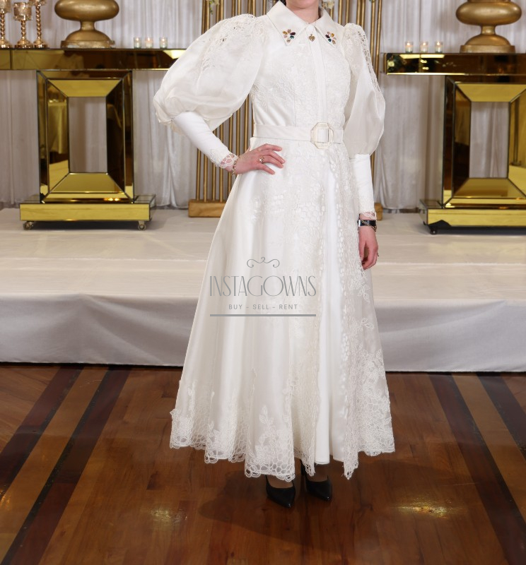 Beautiful Custom made Costarellos ivory women’s dress for rent