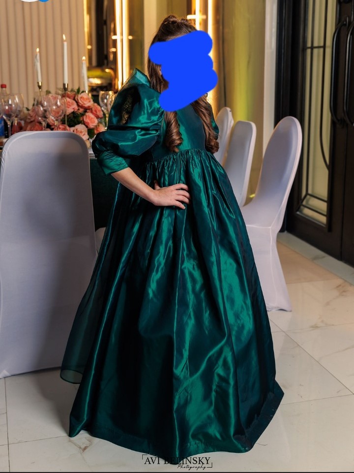 Kids emerald taffeta gown for sale